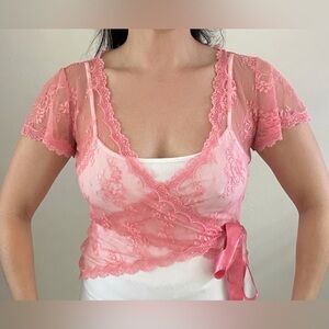 DKNY lace wrap top, small, hot pink
